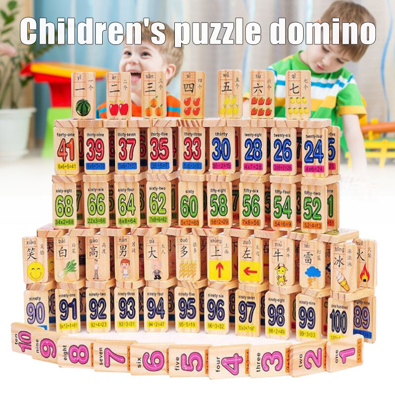 100 stuks vroeg educatief speelgoed voor kinderen, houten dubbelzijdige chinese karakter domino geletterdheid cognitief speelgoed  bm88