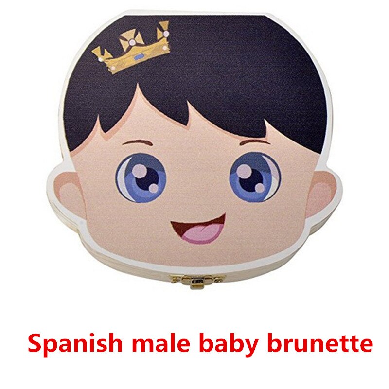 Baby Spanish English Wooden Tooth Box Organizer Boys Girls Infant Baby High Teeth Case Souvenirs For Children Kids: 04