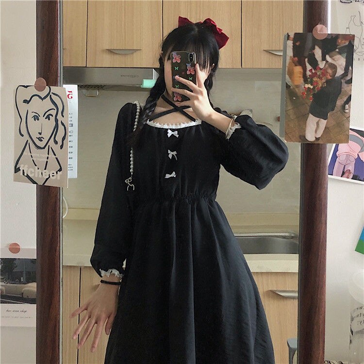 Gotisk Lolita Kjole Sort Ternet