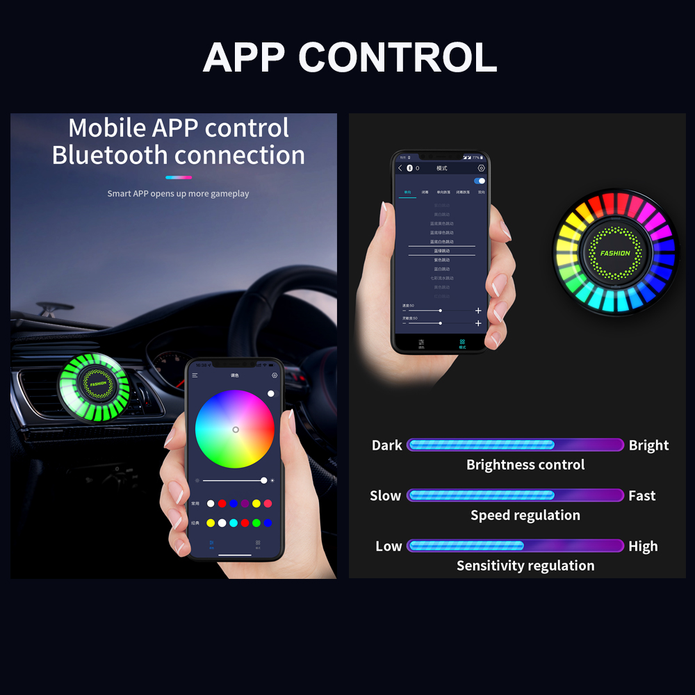 Luz inteligente de ritmo musical para coche, luz LED RGB para ventilación de coche, opción de 256 colores, Control por aplicación de sonido, ambientador, lámpara ambiental
