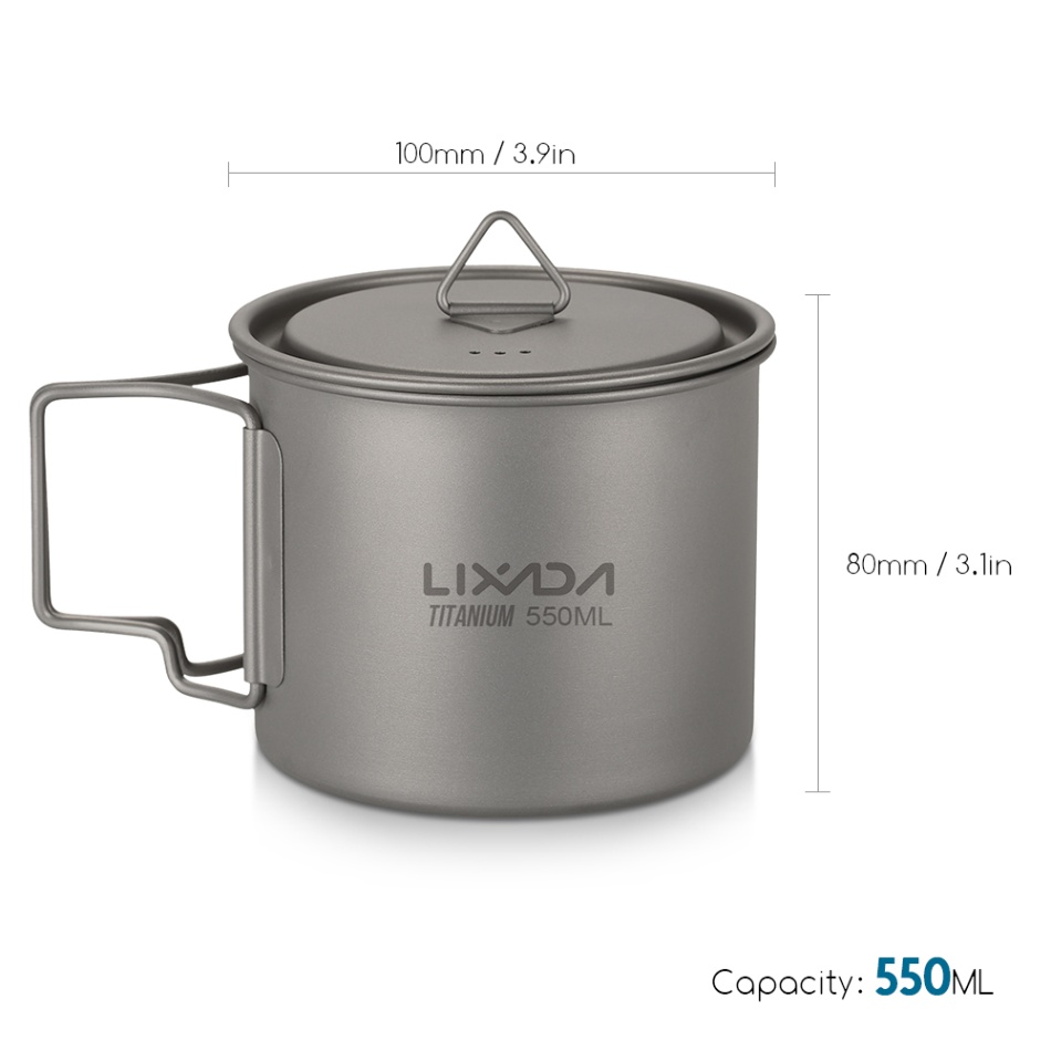 Lixada Ultralight Titanium Cup Outdoor Draagbare Camping Picknick Water Cup Mok Opvouwbare Handvat/350 Ml/420 Ml/ 650 Ml/750 Ml