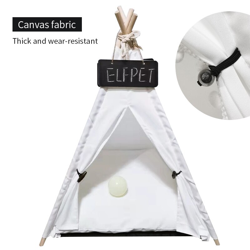 Casa tipi portátil para mascotas, tienda de campaña con cojín grueso y pizarra para interiores, casas modernas para cachorros y gatitos: canvas 02