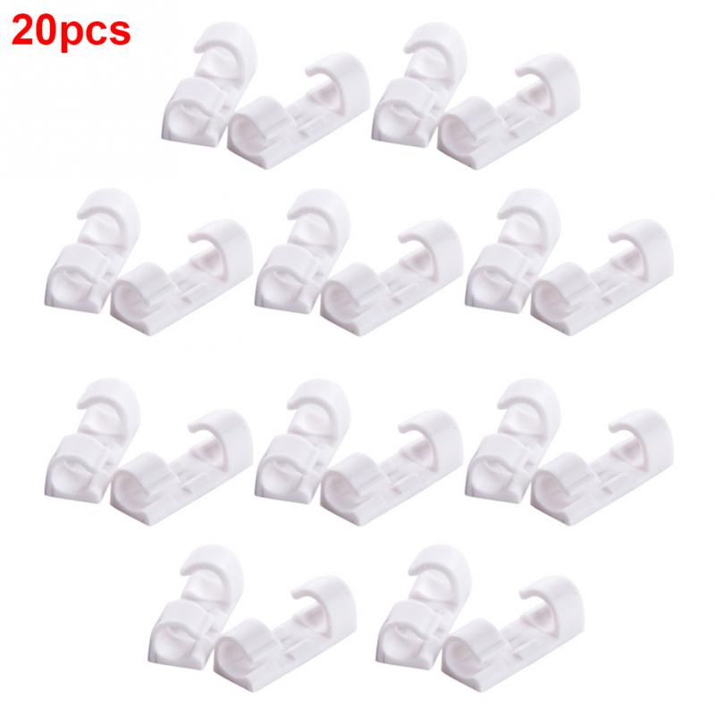 20pcs/pack Self-adhesive Cable Clips Wire Holder Office Management Fasteners Desk Tie Organize Cords Fasteners Accessories: White