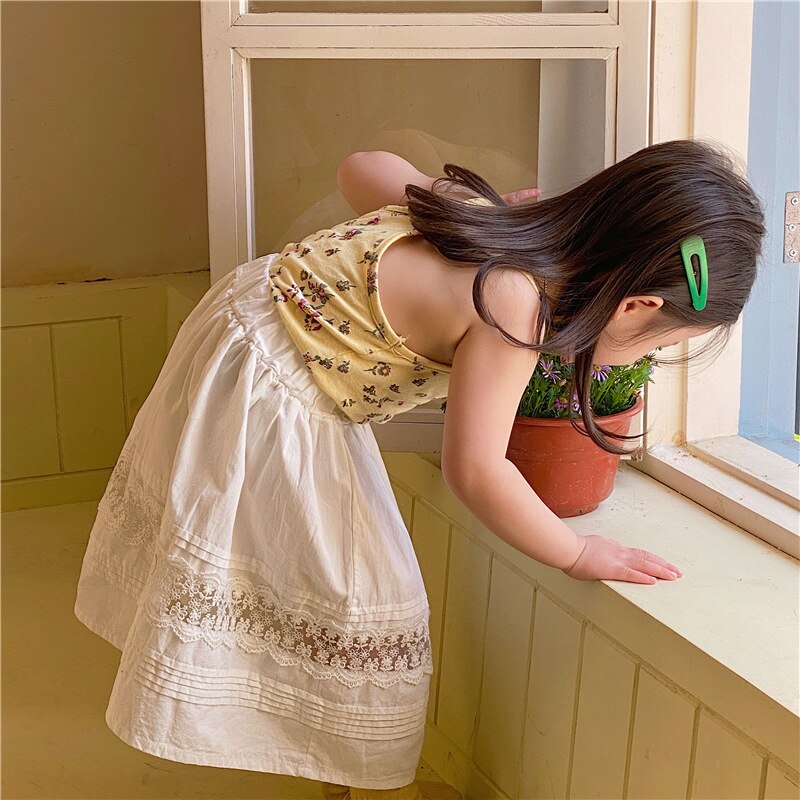 1764B 2022 lato dziewczynka's Spódnica koreański gorący wyprzedaż dziurawy na zewnątrz Sznurówka niejednolita całość dziewczynka's Spódnica solidny kolor żartowniś pofałdowany Spódnica