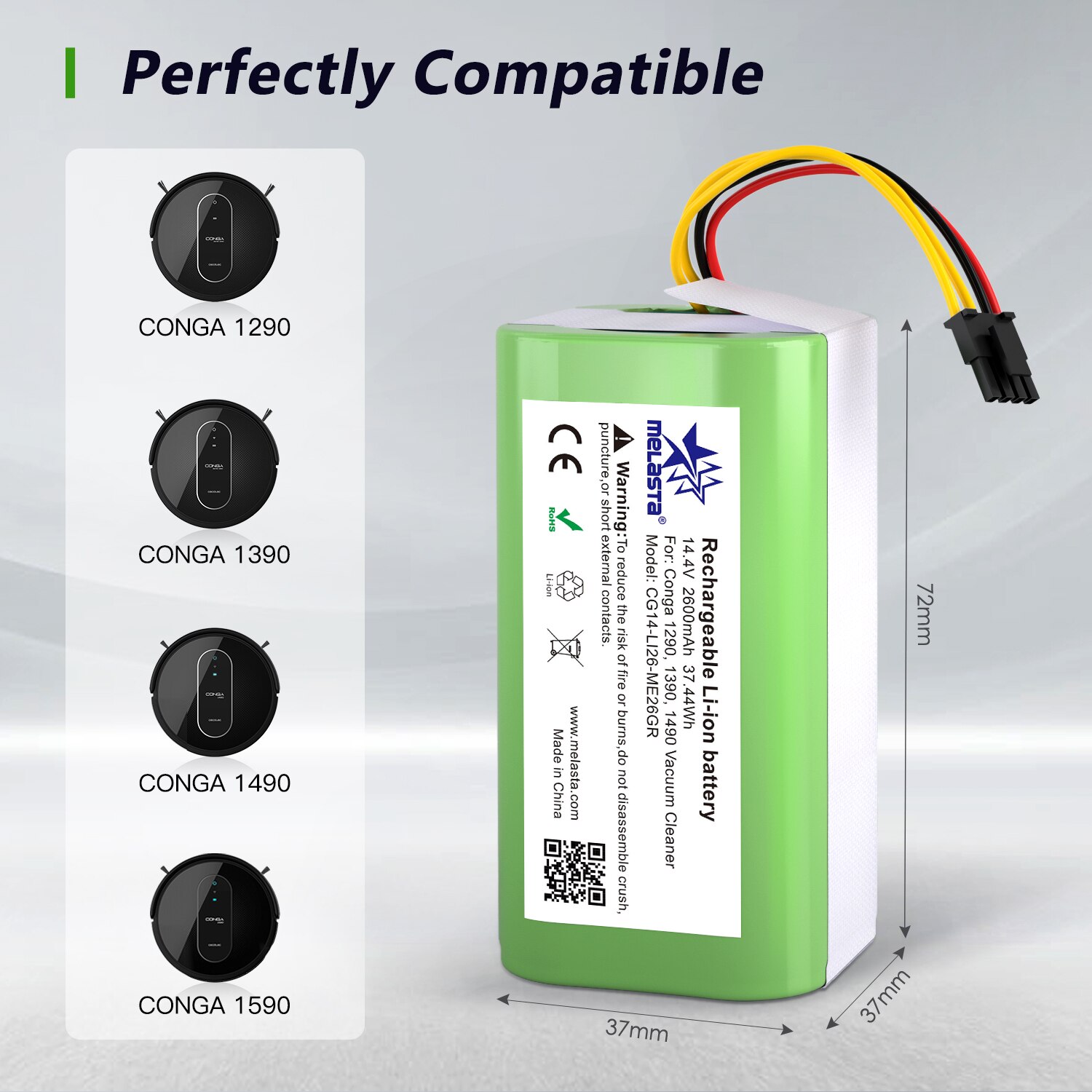 14.4v 2700 mah li-ion batteri för cecotec conga 1290 1390 1490 1590 dammsugare genio deluxe 370 gutrend echo 520