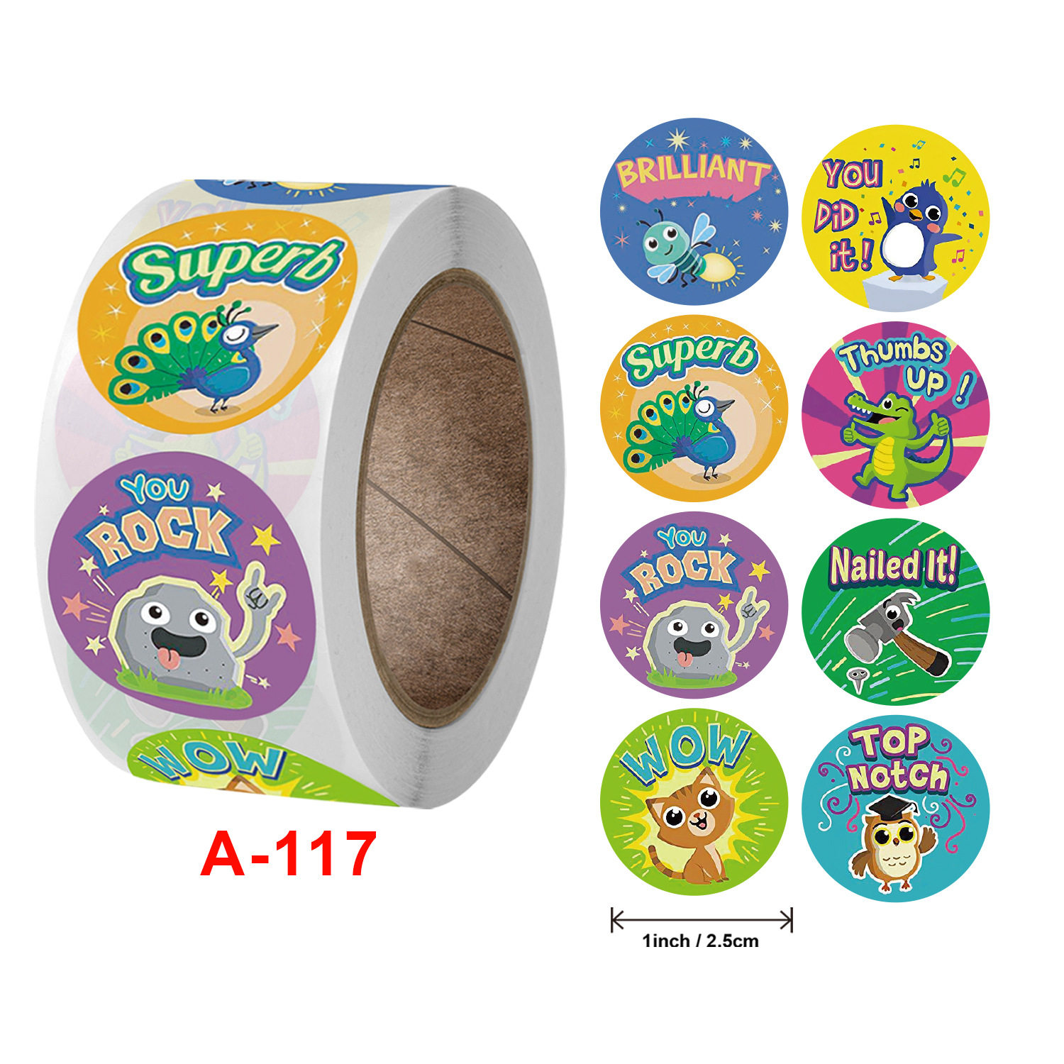 500 Pcs/Roll English Cartoon Animal Stickers Teacher Reward Students Stickers Self-adhesive Stationery Stickers: light green