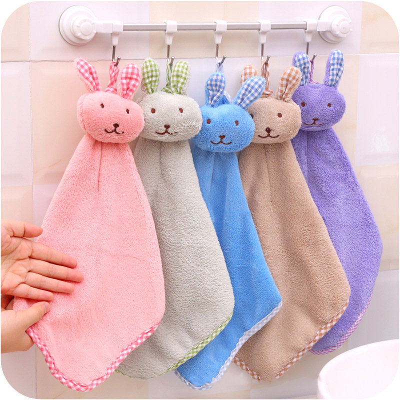 Toalla de bebé de dibujos animados de 5 colores, toalla de mano de terciopelo coral para niños, toalla de mano para limpiar, toallas de baño colgantes