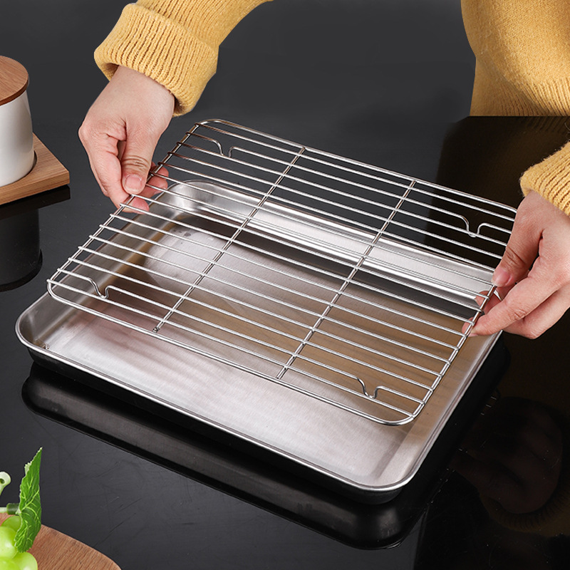 Bandeja de acero inoxidable para hornear, juego de rejilla de refrigeración, marco de distribución de secado, bandeja de barbacoa para pastel de frutas, bandeja de horno multiusos de cocina
