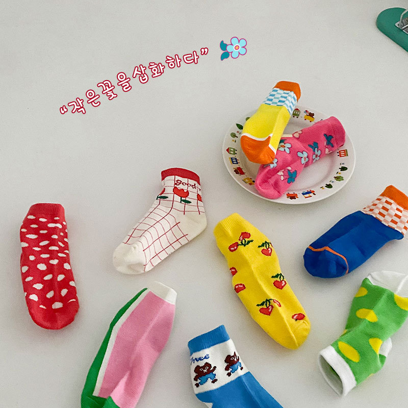 3 Paren/partij Z287 2022 Lente Baby Meisjes Leuke Cherry Gestippelde Koreaanse Baby Sokken