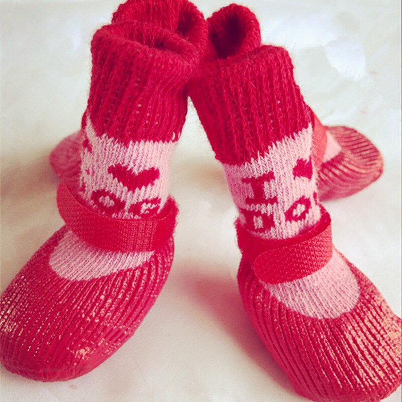Calcetines de goma antideslizante a prueba de agua para perros zapatos de cachorro lindos amor antideslizante zapatos para mascotas pequeños Yorkshire Pomeranian Poodle Bichon Pet botas