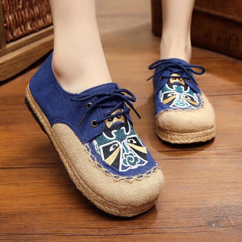 , mocasines bordados para mujer, zapatos planos para mujer, zapatos únicos respirables de lona DE LINO DE VERANO sy67