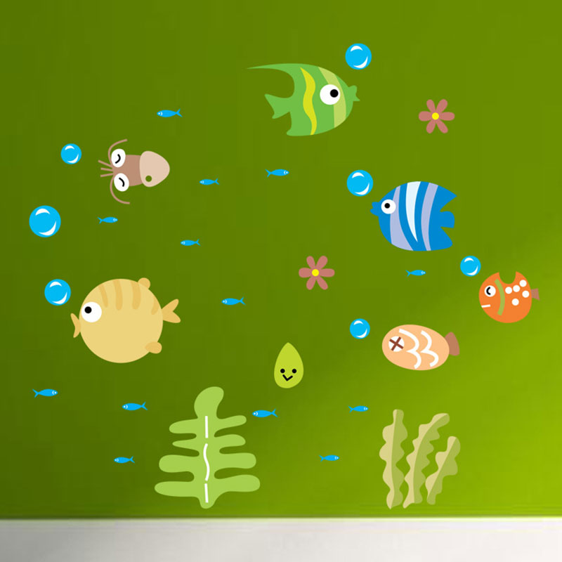 Tegnefilm fisk wallsticker sød fisk i havet børneværelse wallstickers til børneværelse badeværelse klistermærker boligindretning decals