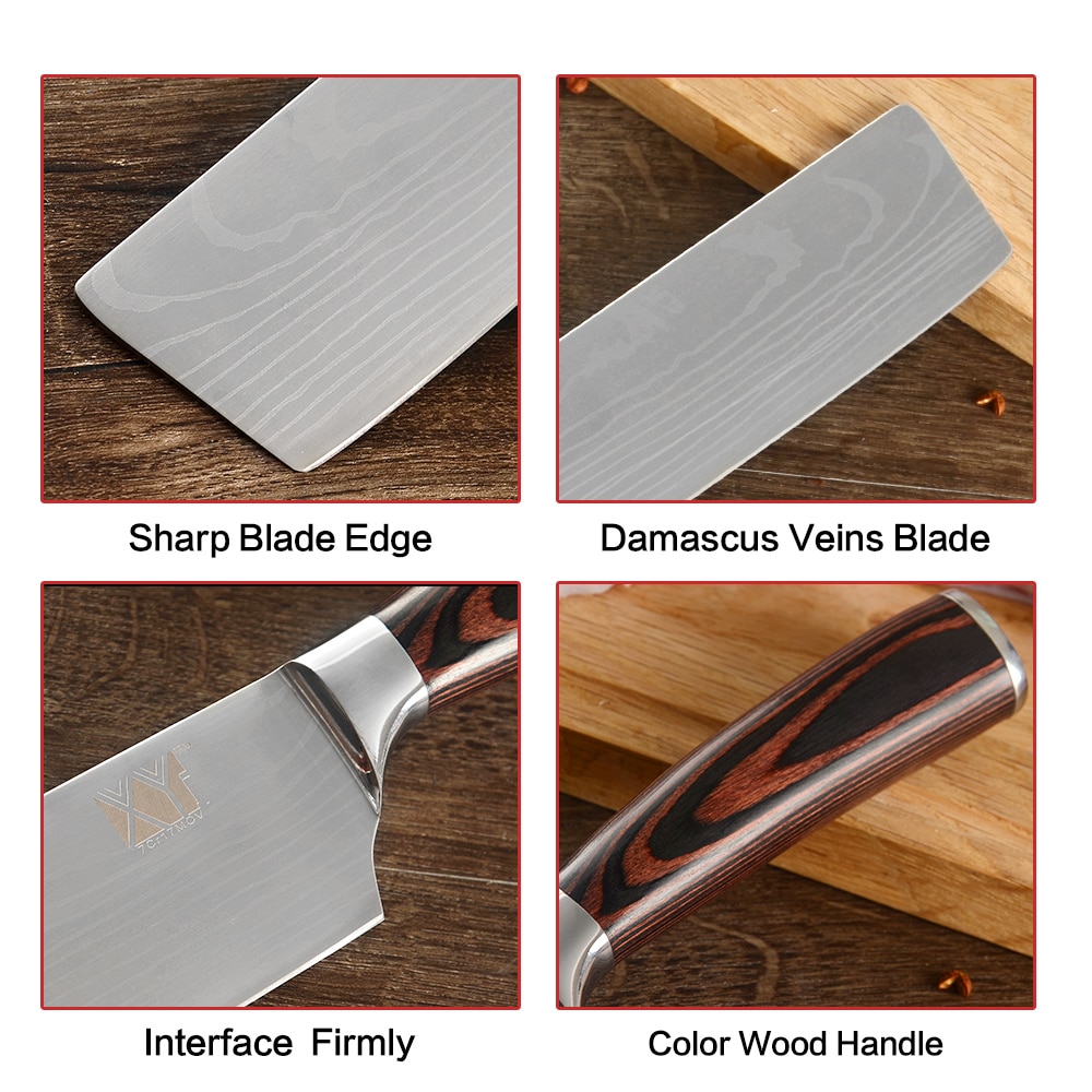 XYj szef kuchni nóż kuchenny nóż japońnarty rzeźnik tasak robić mięsa warzyw 7 cal niemiecki Nakiri nóż robić gotowania ze stali nierdzewnej + okładki