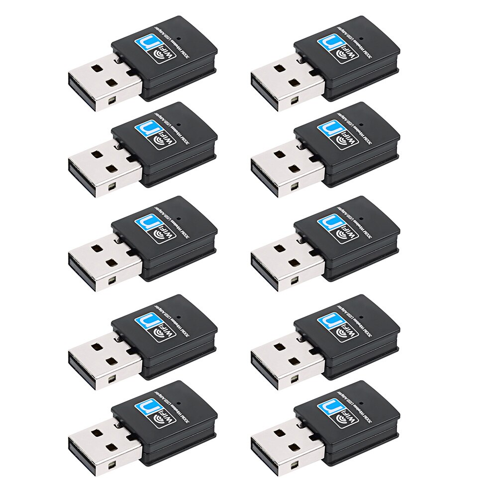 10pcs 300Mbps Mini USB wiFi Adapter 802.11n/ g / b USB 2.0 wireless Receiver Dongle Network Card Set with CD Antenna