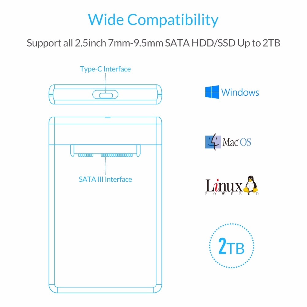 ORICO 2189C3 2.5 Inch USB3.0 Type-A naar Type-C Externe Harde Schijf Schijf Behuizing High-Speed case voor SSD Ondersteuning UASP SATA III