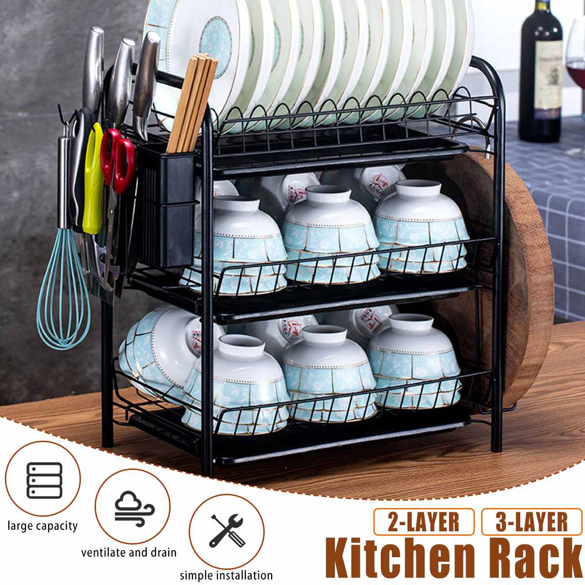 2/3 Tiers Teller Trocknen Rack Halter Korb Überzog... – Vicedeal