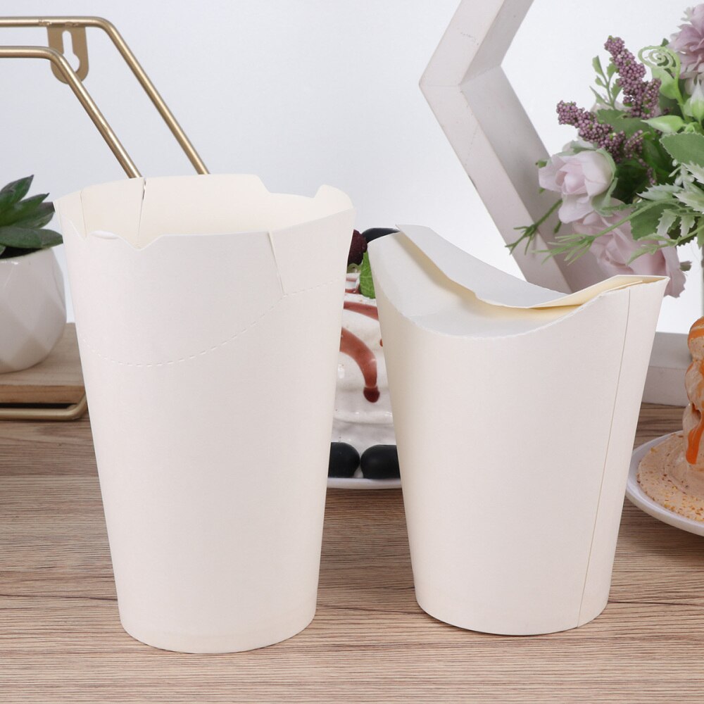 50 Uds. Vasos desechables de papel Kraft para sellar helado, recipiente para huevos, taza para patatas fritas, palomitas de maíz, pollo (marrón): White