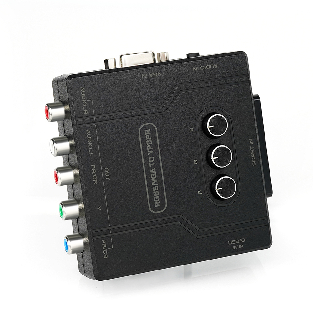 Convertidor RGBS VGA SCART a YPBPR, adaptador de vídeo RGBS VGA SCART a YPBPR, convertidor de transcodificador, brillo de Color ajustable