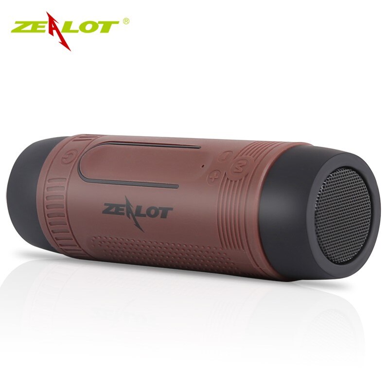Ijveraar S1 Bluetooth Speaker Outdoor Fiets Draagbare Subwoofer Bass Draadloze Kolom Fm Radio Power Bank + Zaklamp: Bruin
