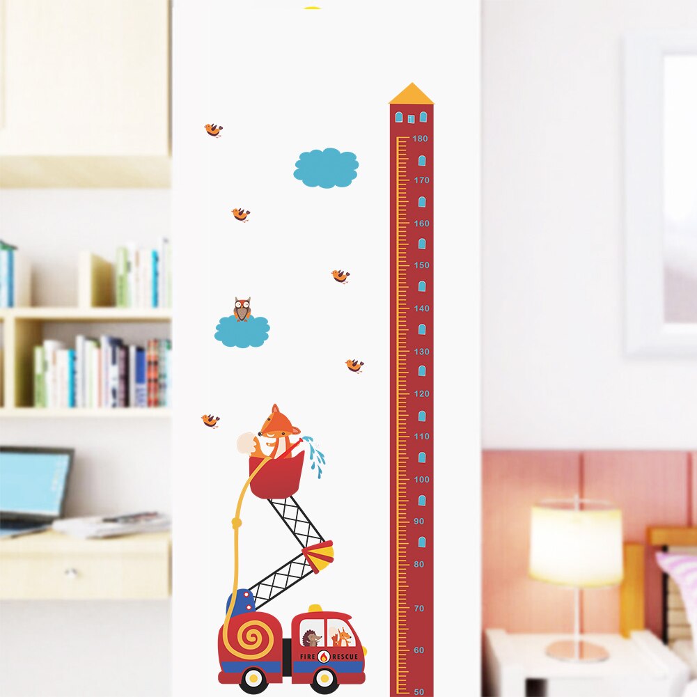 Cartoon Fire ladder height measure wall sticker for nursery kids rooms wall decals growth chart Bedroom Wall mural Art