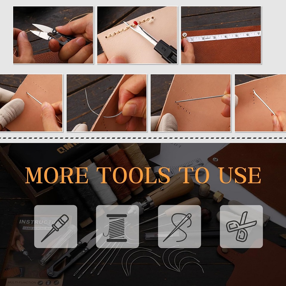 Kraball 40 peças kit de ferramentas de costura de couro com linha encerada furador de costura portátil e bolsa de armazenamento conjunto de acessórios artesanais diy