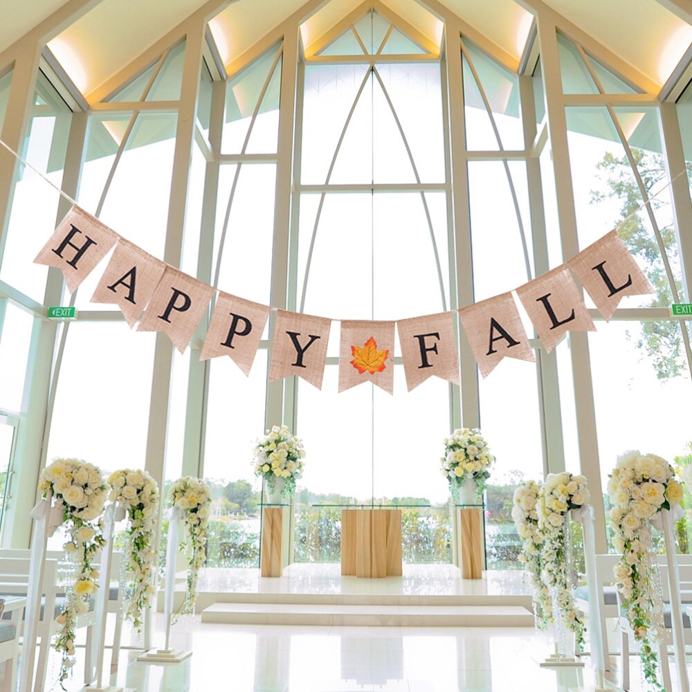 1pc Banner Swallowtail Shape Happy Fall Maple Beautiful Decorative Bunting Banner Supplies for Festival Summer Hawaii Party