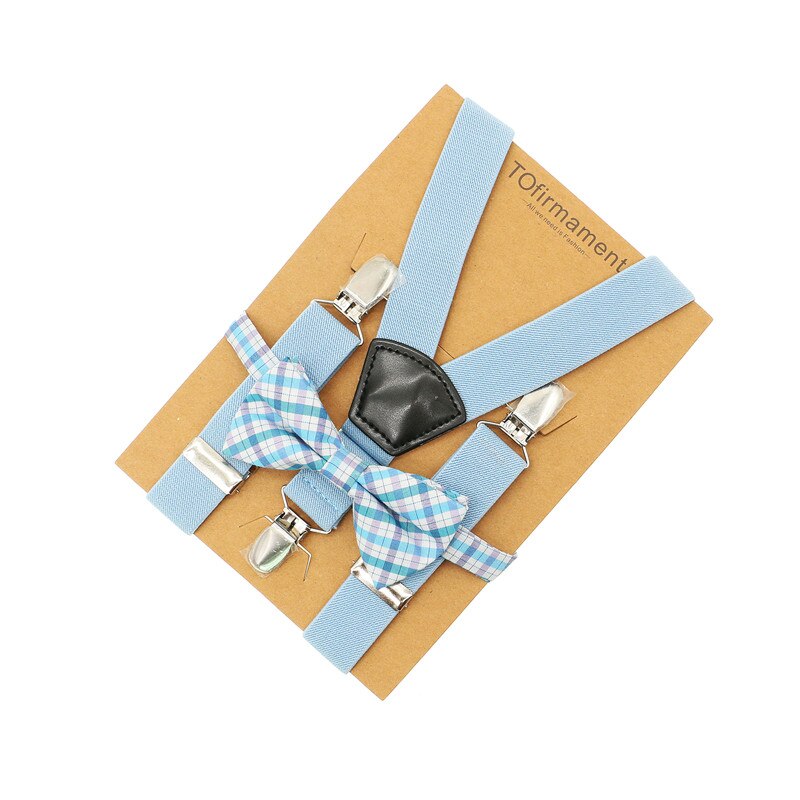 Fan shape leather solid kids event party suspender bow tie set adjustable 2.5cm width kraft paper packed baby: 1