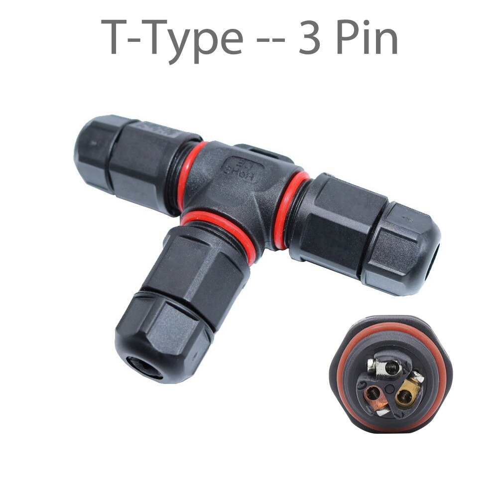 Waterproof Connector 2 Pin 3 Pin 380V T/I/X Shape Cable Wire Screw Adapter IP68 Electrical Terminal Connectors LED Outdoor Light: T Type 3 Pin