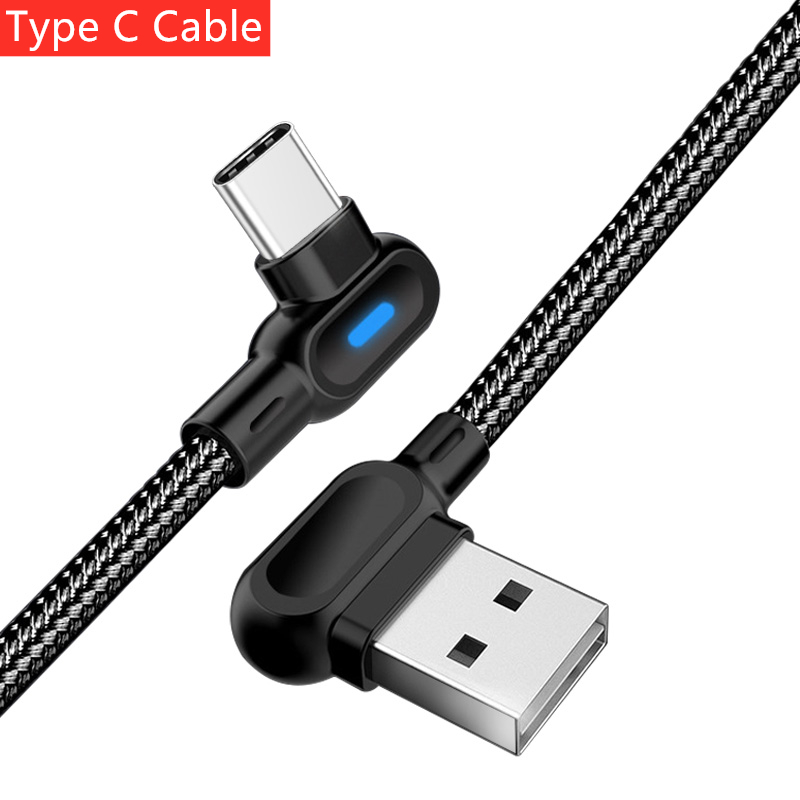 90 度高速充電マイクロ Usb タイプ C ケーブル S8 S9 Microusb 変換ケーブル Xiaomi 4 4X USB-C ケーブル P20 P30: Black Type-C / 2m