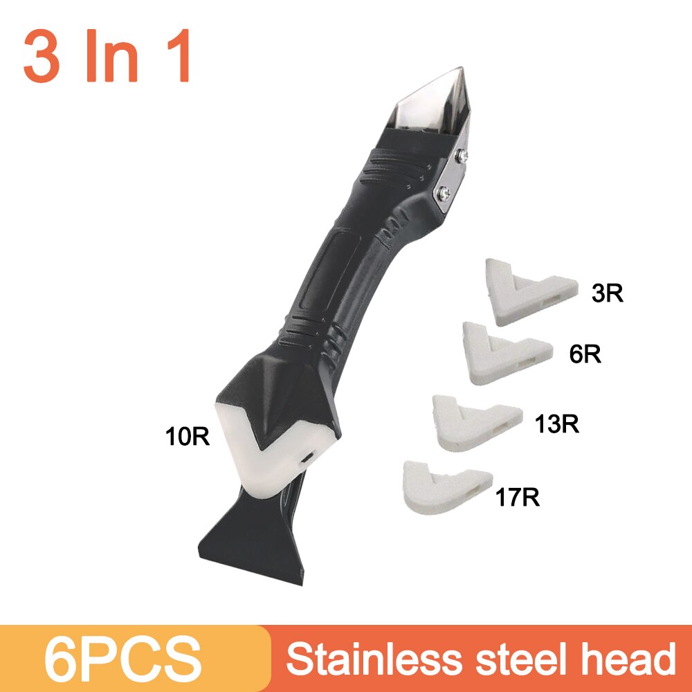 Removedor de silicona 3/5 en 1, Kit de lechada de raspador de plástico suave sellador, herramientas de calafateo, espátula en ángulo multifuncional
