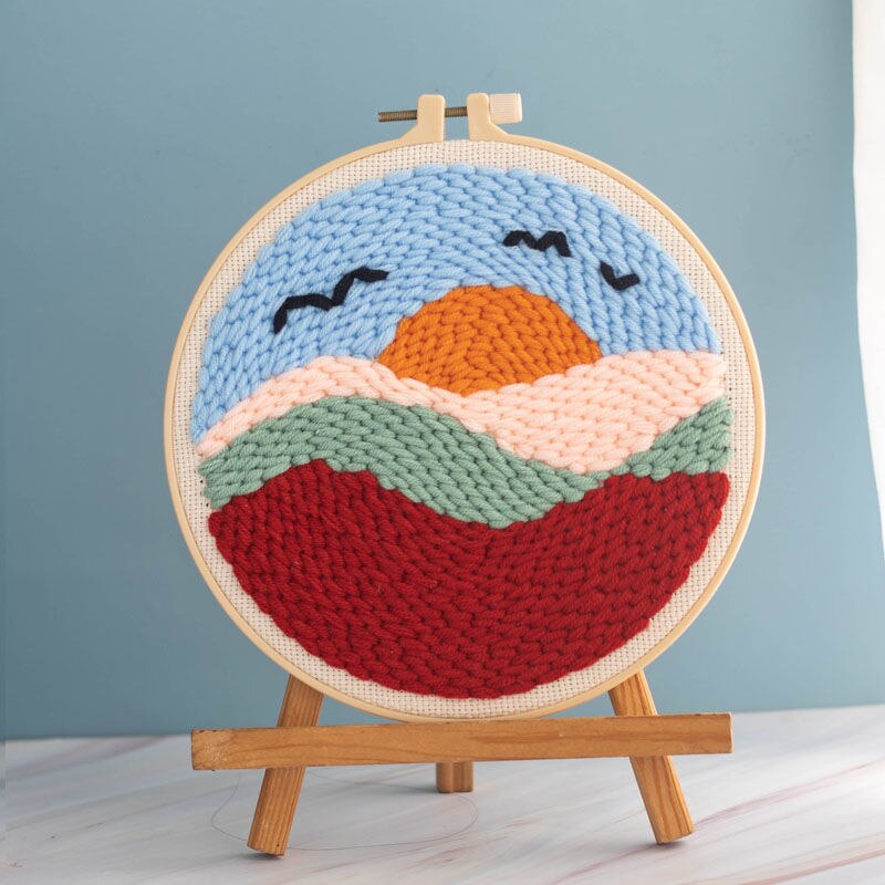 Punch Embroidery Kit Easy Punch Needle Embroidery Kit with Hoop for Beginner Handmade Sewing Kits Craft: H / with punchneedle