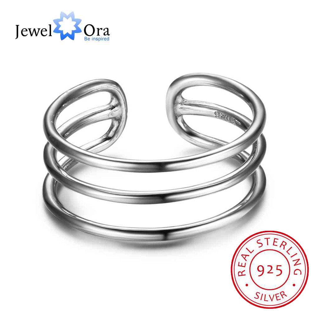 Vrouwen Echte 925 Sterling Zilveren Ring 3 Lagen Met Open Manchet Verstelbare Trendy Stijl Ring Party Accessoire Jewelora RI102678