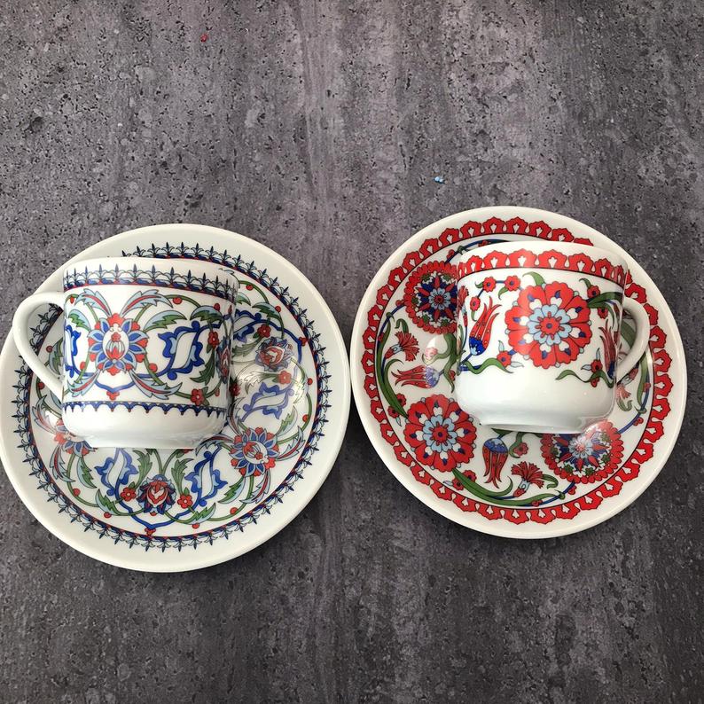 Set Van 2 Turkse Koffie Porseleinen Kopjes Traditionele Keramische Koffie Mokken Beste Home Decor Demistasse Espresso Türk Kahvesi: MIXED (2 pcs)