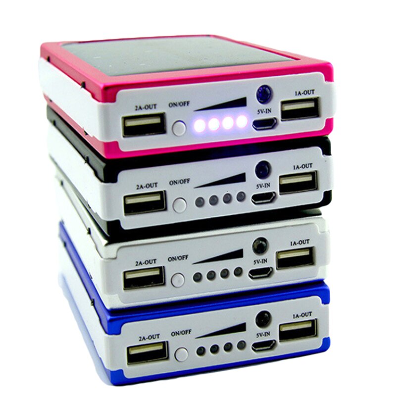 Bricolaje 5x18650 Powerbank portátil Pover 18650 banco de potencia de energía Solar banco caja Dual USB Kit teléfono cargador de linterna