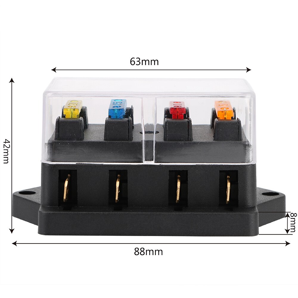 4 Ways Blade Fuse Block 12V/24V+4 Way Fuse Fuse Box Holder Block & Warning Indicator For Auto Car Marine Trike Plastic Cover
