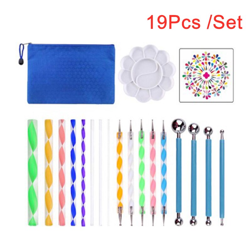 19PCS Mandala Dotting Tools Set Pen Dotting Tools Mandala Stencil Ball Stylus Paint Tray For Painting Rocks, Coloring, Drawing