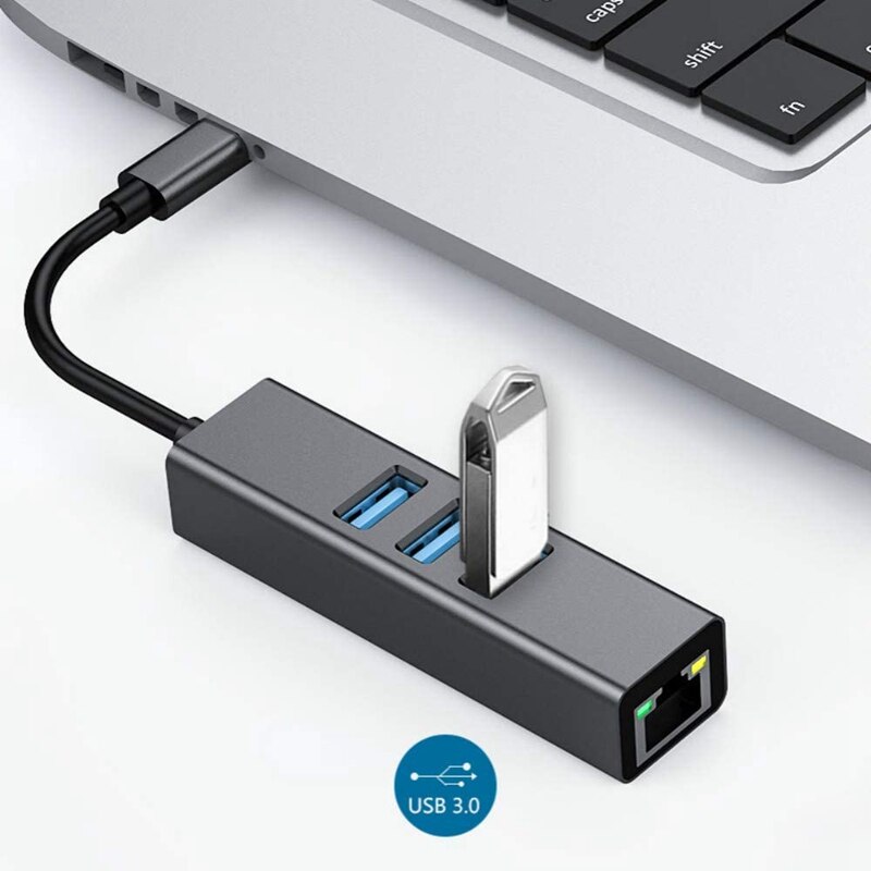 USB-C to Ethernet Adapter with 3 USB Port, Type C Hub with RJ45 Ethernet Network M Ultiport 4-In-1