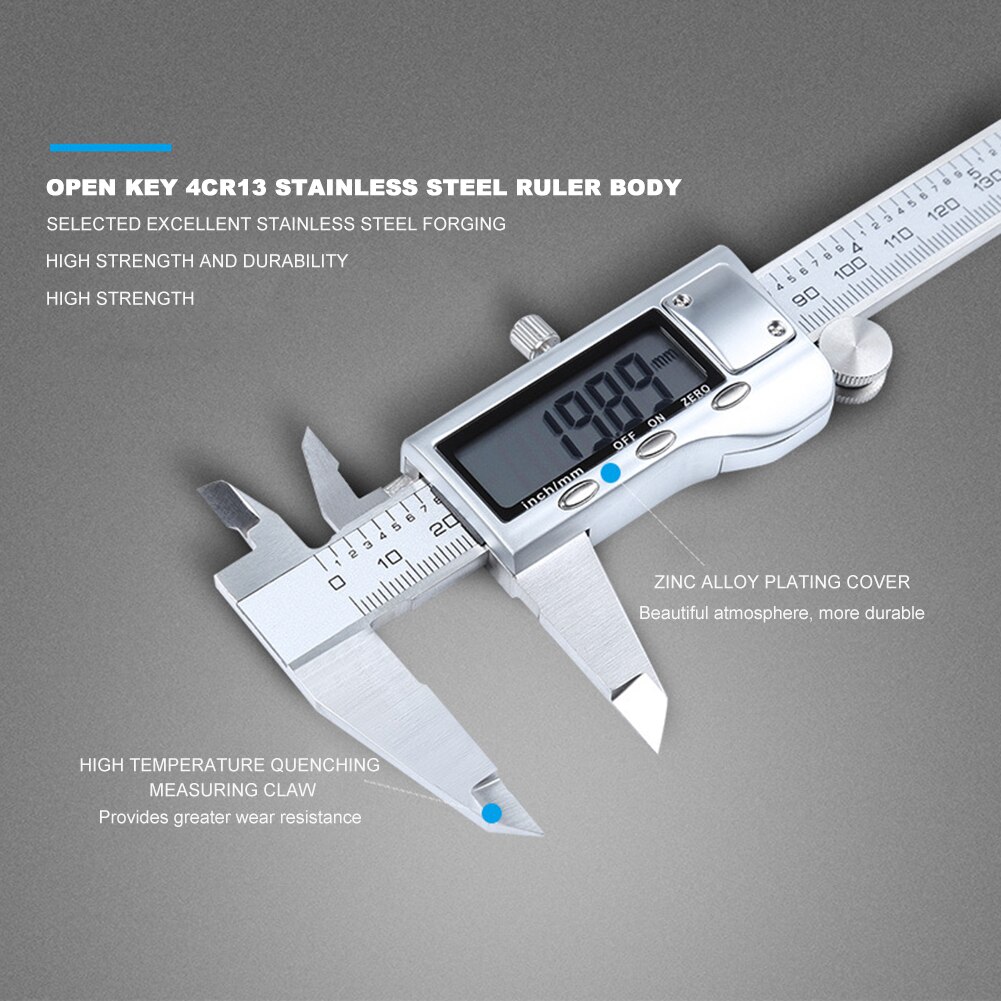 Stainless Steel LCD Digital Electronic Vernier Caliper Micrometer Measuring Tool Woodworking Gadget Depth Measurement
