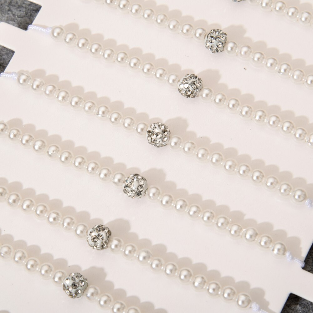 12pcs/lot Pearl Disco Ball Beads Charms Braided Bracelet for Women Adjustable Rope Chain Yoga Anklet Wristband Handmade Jewelry