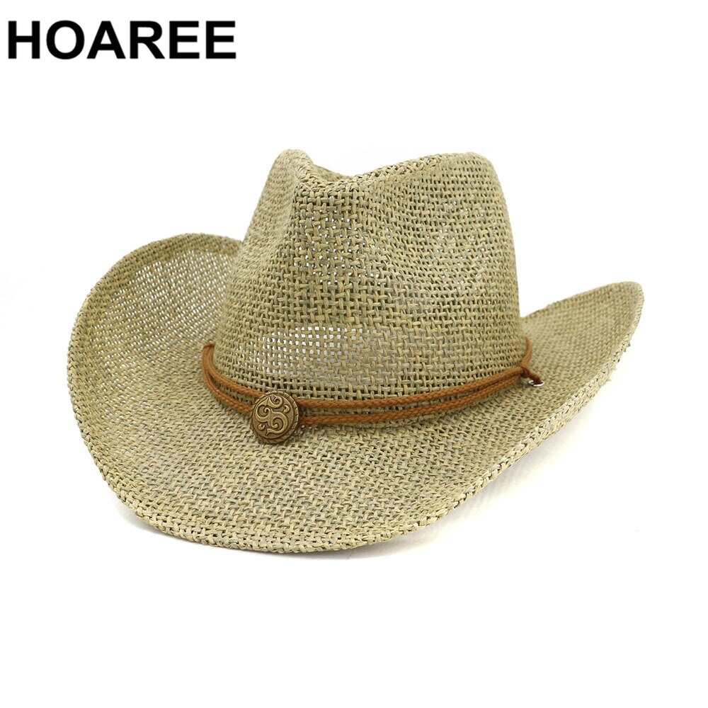 HOAREE 2022 Cowboy Hat Womens Sun Hat Female Vintage Ladies Straw Hat Western Cowgirl Women Summer Hat