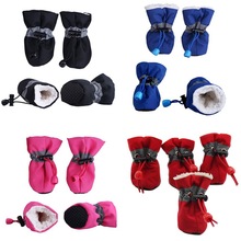 4 stuks Waterdichte Pluche Hond Schoenen Winter Anti-slip Regen Snowboots Schoenen Dikke Warme Voor Kleine Katten honden Puppy Sokken Booties