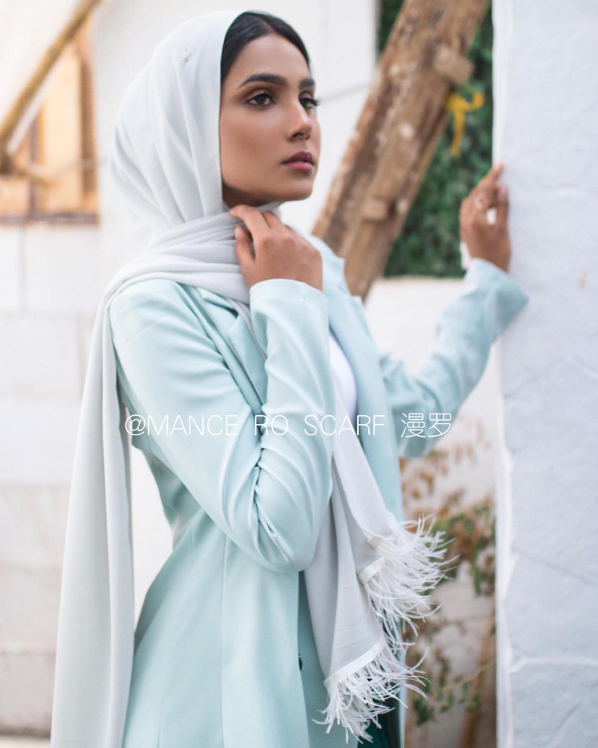 Trend Feather Hijabs Turban Chiffon Single-Side Short Feather Stitching Scarf Long Shawl For Muslim Women Headscarf