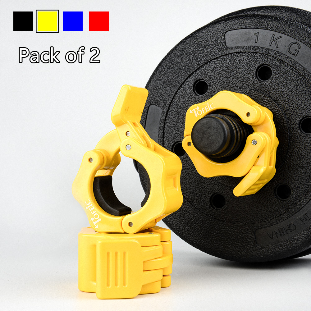 1 par de mancuernas Spinlock, Collar, abrazadera de bloqueo, Clips de mancuerna, barra de levantamiento de pesas, mancuerna de gimnasio, Fitness, construcción corporal: Yellow / 28mm