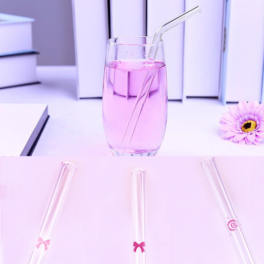 Glass Water Drinking Straws for Birthday Party Reusable Heat Resistant Environmental Printed Drink Straw Kitchen Bar Accessories