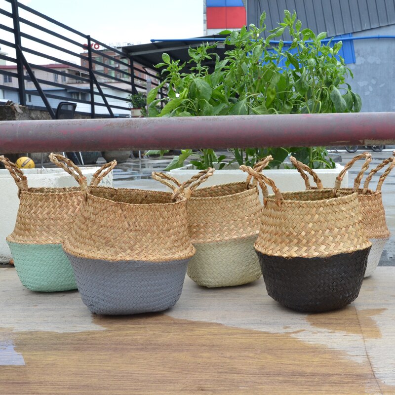 Boho Decor Plant Seagrass Wicker Storage Basket for Toys Home Decoration Laundry Basket Organizador Cocina Bamboo Panier Osier