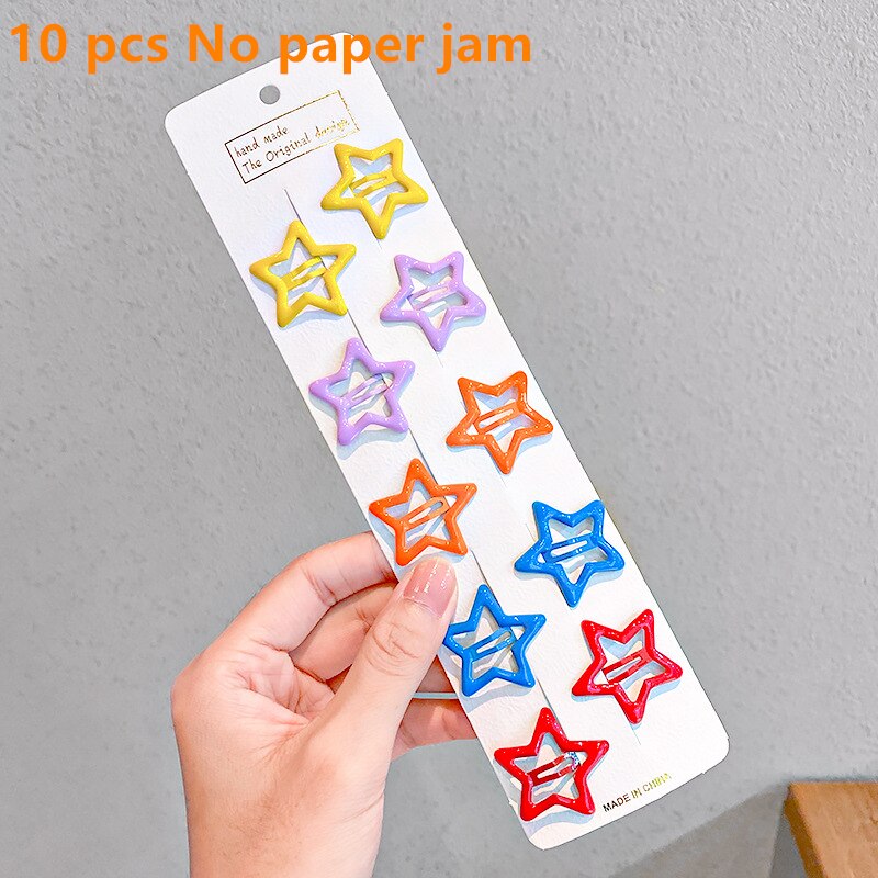 10/12pcs Cute Baby Girl Hair Clips Cartoon Snap Button Candy Color Star Shape Hair Clip Non-Slip Baby Clip Kids Accessories: 13
