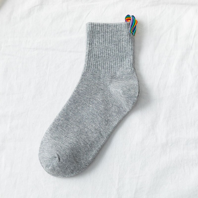 Harajuku damessokken dames calcetines witte regenboog lange sokken streetwear snoep effen kleur damessok kawaii skateboard: Grijs