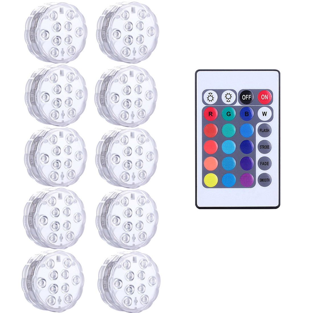 10 stuks 10 led rgb onderwaterlamp onderwater nachtlampje op afstand bedienbaar tuin zwembadlamp voor bruiloft feest vaas boog: 10 lampen 1 afstandsbediening