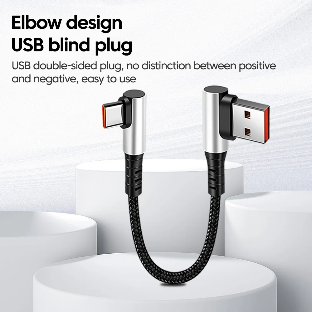 Cable de teléfono Xiaomi 6A de carga rápida USB A tipo C a tipo C Cable corto codo de 90 grados Cable de datos Cable de banco de energía para iPhone