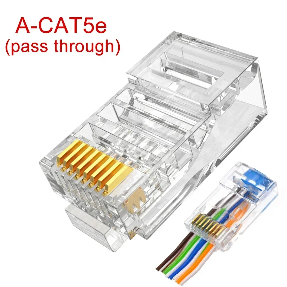 1/10/50Pcs Pass Through RJ45 Cat6/Cat5e Connectors Crystal End Gold-Plated 8P8C Crimp UTP Standard Ethernet Network Modular Plug: Orange / 0.6m